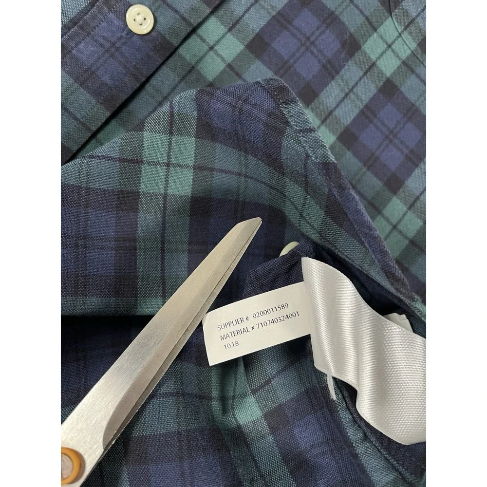 Polo Ralph Lauren Slim Fit Blue Green Plaid Cotton‎ L/S Btn Dwn Shirt Men's XL